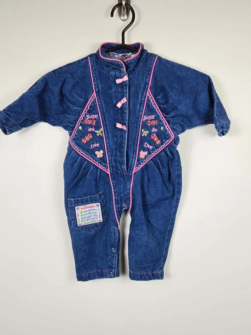 Vintage 90s Popsicle Baby Denim Romper 12M Sugar & Spice Embroidered